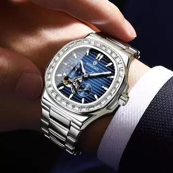 Мужские часы квадратные фазы Луны механические часы для мужчин автоматические наручные часы сапфировое зеркало водонепроницаемые часы подарок Relogio Masculino синий