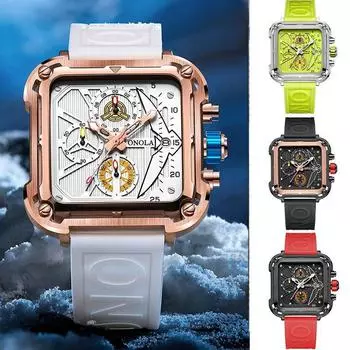 Мужские часы квадратные кварцевые часы часы для мужчин резиновый ремешок спортивные часы мужские наручные часы водонепроницаемые Relogio Masculino зелёный