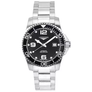 Мужские часы Longines HydroConquest Sunray Black с циферблатом Super-LumiNov автоматические для дайверов L3.781.4.56.6 300M чёрный