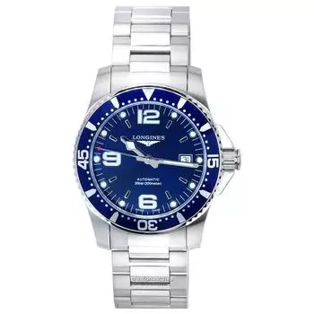 Мужские часы Longines HydroConquest Sunray Blue с циферблатом Super-LumiNova автоматические для дайверов L3.742.4.96.6 300M синий