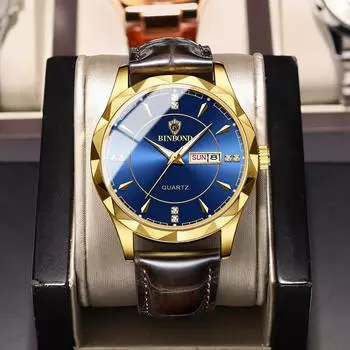 Мужские часы Лучший бренд класса люкс мужские наручные часы золотой корпус кожа кварцевые часы спортивные водонепроницаемые мужские часы 2024 Новинка