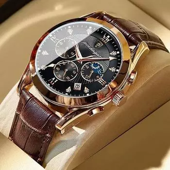 Мужские часы, лучший бренд, роскошные часы с фазой Луны, 24 часа, хронограф, кварцевые часы для мужчин, светящиеся водонепроницаемые наручные часы с датой белый/коричневый