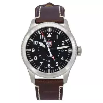 Мужские часы Luminox Air Pilot P-38 Lightning GMT с кожаным ремешком, черным циферблатом, швейцарские кварцевые часы XA.9521 100M чёрный