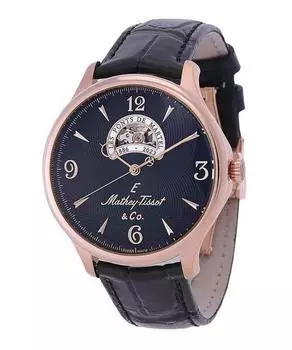 Мужские часы Mathey-Tissot Edmond Limited Edition с кожаным ремешком и открытым сердцем, черный циферблат, кожаный ремешок MC1886CN чёрный