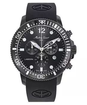 Мужские часы Mathey-Tissot Lagoon Chronograph с силиконовым ремешком и черным циферблатом, кварцевые, H123CHLNN 100M чёрный