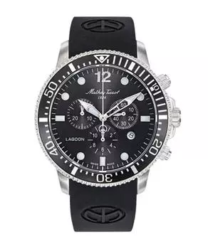 Мужские часы Mathey-Tissot Lagoon Chronograph с силиконовым ремешком и черным циферблатом, кварцевые, H123CHALN 100M