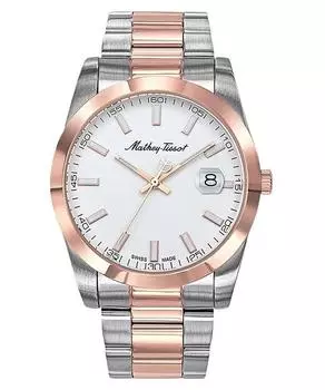 Мужские часы Mathey-Tissot Mathy I из двухцветной нержавеющей стали с белым циферблатом, кварцевые H450RA белый