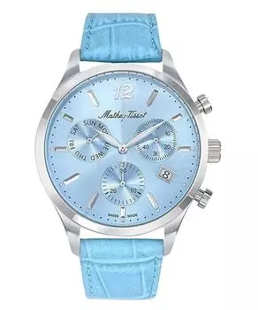 Мужские часы Mathey-Tissot Urban Chrono с кожаным ремешком и синим циферблатом, кварцевые, H411CHALSKY синий
