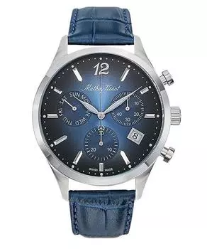 Мужские часы Mathey-Tissot Urban Chrono с кожаным ремешком и синим циферблатом, кварцевые, H411CHALBU синий