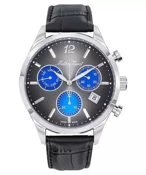 Мужские часы Mathey-Tissot Urban Chrono с кожаным ремешком и черным циферблатом, кварцевые H411CHALMB чёрный
