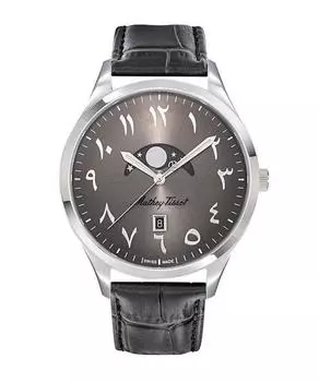 Мужские часы Mathey-Tissot Urban Moon с кожаным ремешком, черным арабским циферблатом, кварцевые H411ALAN чёрный