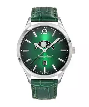 Мужские часы Mathey-Tissot Urban Moon с кожаным ремешком и зеленым циферблатом, кварцевые H411LAVM зелёный
