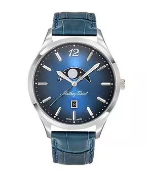 Мужские часы Mathey-Tissot Urban Moon с кожаным ремешком и синим циферблатом, кварцевые, H411LABU синий