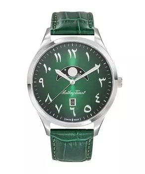 Мужские часы Mathey-Tissot Urban Moon с кожаным ремешком, зеленым арабским циферблатом, кварцевые H411ALPEV зелёный