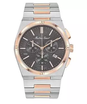 Мужские часы Mathey-Tissot Zeus Chrono из двухцветной нержавеющей стали с черным циферблатом, кварцевые H118CHRS чёрный