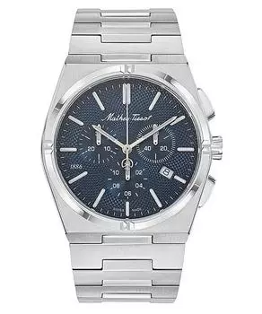 Мужские часы Mathey-Tissot Zeus Chrono из нержавеющей стали с синим циферблатом, кварцевые H118CHABU синий