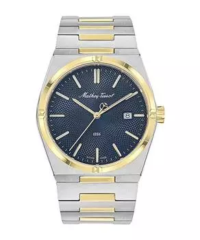 Мужские часы Mathey-Tissot Zeus из двухцветной нержавеющей стали с синим циферблатом, кварцевые H118BBU синий