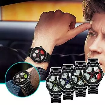 Мужские часы на колесах автомобиля, модные спортивные часы, кварцевые часы с сетчатым ободом и ступицей зелёный