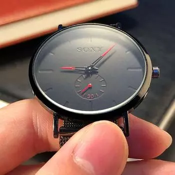 Мужские часы, наручные часы, роскошный сетчатый ремень, часы из нержавеющей стали, Masculino Relogio, короткие кварцевые часы, простые часы Erkek kol saati синий