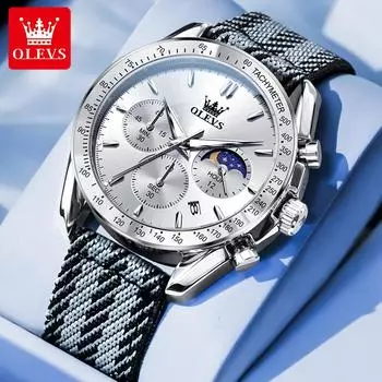 Мужские часы, новые модные кварцевые наручные часы для мужчин, повседневные часы, удобные нейлоновые ремешки, лунные водонепроницаемые часы чёрный