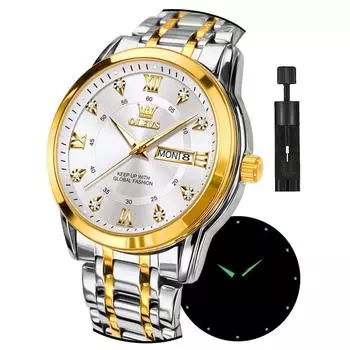 Мужские часы OLEVS, серебристые, крутые, популярные, кварцевые, с календарем, водонепроницаемые, для мужчин, брендовые, из нержавеющей стали, стильные, белые