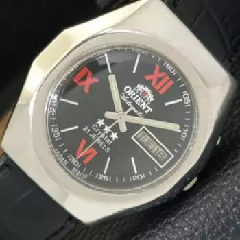 МУЖСКИЕ ЧАСЫ ORIENT CRYSTAL AUTOMATIC 46941 JAPAN DAY&DATE С ЧЕРНЫМ ЦИФЕРБЛАТОМ a431927-2 R109-a431927