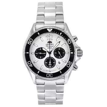 Мужские часы Orient Sports Panda Chronograph из нержавеющей стали с белым циферблатом на солнечных батареях RA-TX0203S10B 200M белый