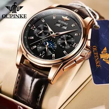 Мужские часы OUPINKE, автоматические механические часы с шестью иглами, многофункциональные, бизнес-часы высокого класса