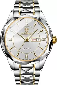 Мужские часы Precision Steel Analog Quartz: Копия часов Мужские светящиеся дата день недели водонепроницаемые часы легко читаемый циферблат нержавеющая сталь уровень