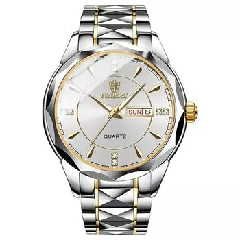 мужские часы прецизионные стальные аналоговые кварцевые: копия часов мужской блестящий дата с днем недели водонепроницаемые часы легко читаемый циферблат нержавеющая сталь