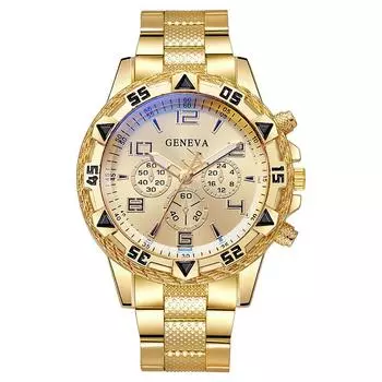 Мужские часы Роскошные часы Мужские модные Высококачественные Роскошные Простые Наручные часы Бизнес Полностью стальные Спортивные Мужские часы золотистый