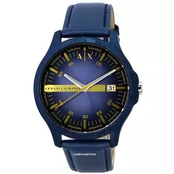Мужские часы с кожаным ремешком Armani Exchange Hampton Blue Dial Quartz AX2442