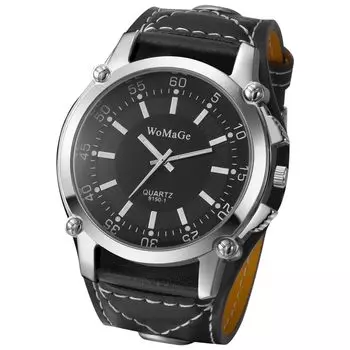 Мужские часы с кожаным ремешком и замком-ремешком, водонепроницаемые: Аналоговые стимпанк мотоцикл кожаный ремень широкие черные кварцевые часы модные часы - День отца день рождения