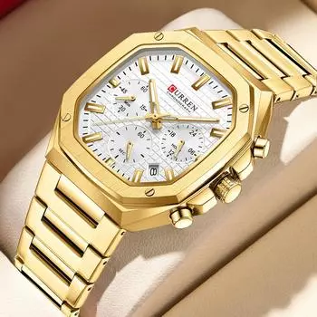 Мужские часы с квадратным циферблатом, роскошные кварцевые часы с хронографом, водонепроницаемые спортивные наручные часы для мужчин из нержавеющей стали золотой