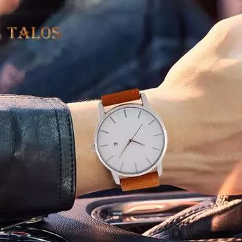 Мужские часы с кварцевым механизмом, круглый циферблат, регулируемый ремешок из искусственной кожи, календарь без задержки, простой стиль, проверка времени, ежедневные поездки, наручные часы для свиданий черный коричневый