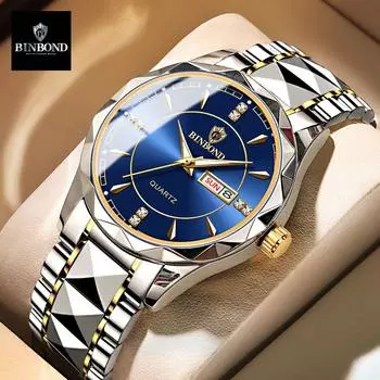 Мужские часы с подарочной коробкой, водонепроницаемые кварцевые часы с календарем