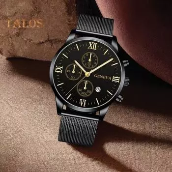 Мужские часы с римскими цифрами и 3 глазами, календарь с круглым циферблатом, ремешок из нержавеющей стали, мужские подростковые повседневные цифровые кварцевые наручные часы, модные ювелирные изделия, подарок на день рождения