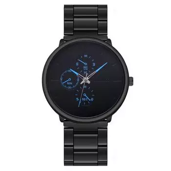 Мужские часы с тремя ушками, синие иглы, мужские часы, стальной ремень, складная пряжка, кварцевые часы, обработка, настройка