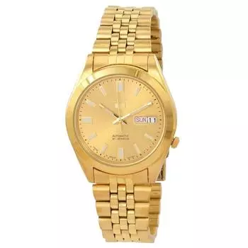 Мужские часы Seiko 5 Gold Tone Jubilee с золотым циферблатом, 21 камень, автоматические SNXC38J5