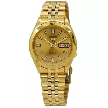 Мужские часы Seiko 5 Gold Tone Jubilee с золотым циферблатом, 21 камень, автоматические SNKF82J1