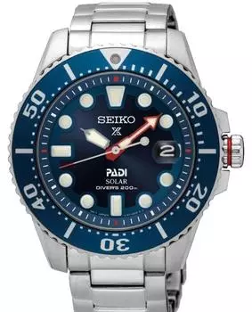 Мужские часы Seiko PADI SNE549P1 Solar Diver с синим циферблатом