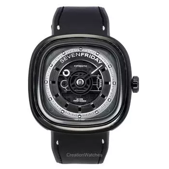 Мужские часы Sevenfriday T-Series с кожаным ремешком и поддержкой NFC, черный скелетонированный циферблат, автоматические T1/04 SF-T1-04 чёрный