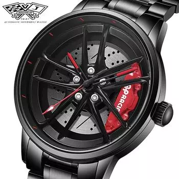 Мужские часы SVJ, высококачественные часы с ступицей колес, трехмерные полые водонепроницаемые кварцевые часы