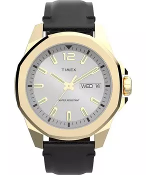 Мужские часы Timex Essex 46 мм - черный ремешок, черный циферблат, серебристый корпус, черный/белый/золотой оттенок. , современное