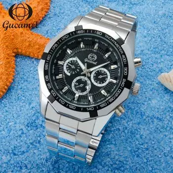 Мужские часы типа GUCAMEL, новые кварцевые часы со стальным ремнем и календарем, студенческие модные часы для мальчиков, мужские часы