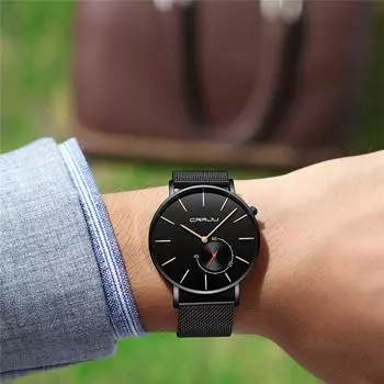 Мужские часы Ультратонкие наручные часы из нержавеющей стали Мужские часы Спортивные часы Мужские часы чёрный