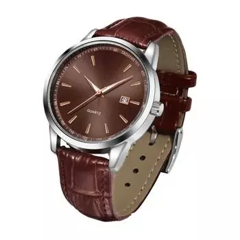 Мужские часы Водонепроницаемый дизайн Простой циферблат Функция календаря Деловые часы в стиле кэжуал Повседневные часы темно-коричневого
