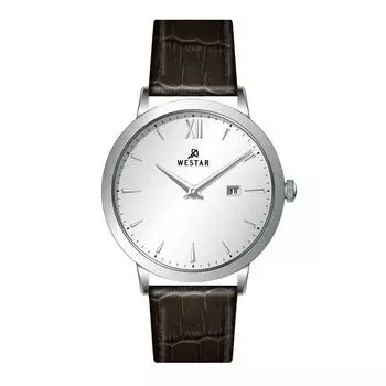 Мужские часы Westar Profile с кожаным ремешком и серебряным циферблатом 50214STN127 серебряный