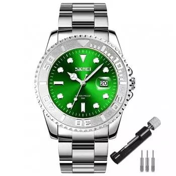 Мужские часы водонепроницаемые серебряные брендовые стильные деловые наручные часы из нержавеющей стали с металлическим ремешком мужские кварцевые аналоговые повседневные часы рейтинг роскошные настоящие зеленые часы