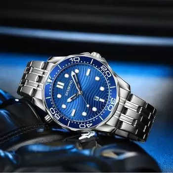 Мужские часы высокого класса, светящиеся водонепроницаемые спортивные кварцевые часы из нержавеющей стали с вращающимся безелем золотой/чёрный